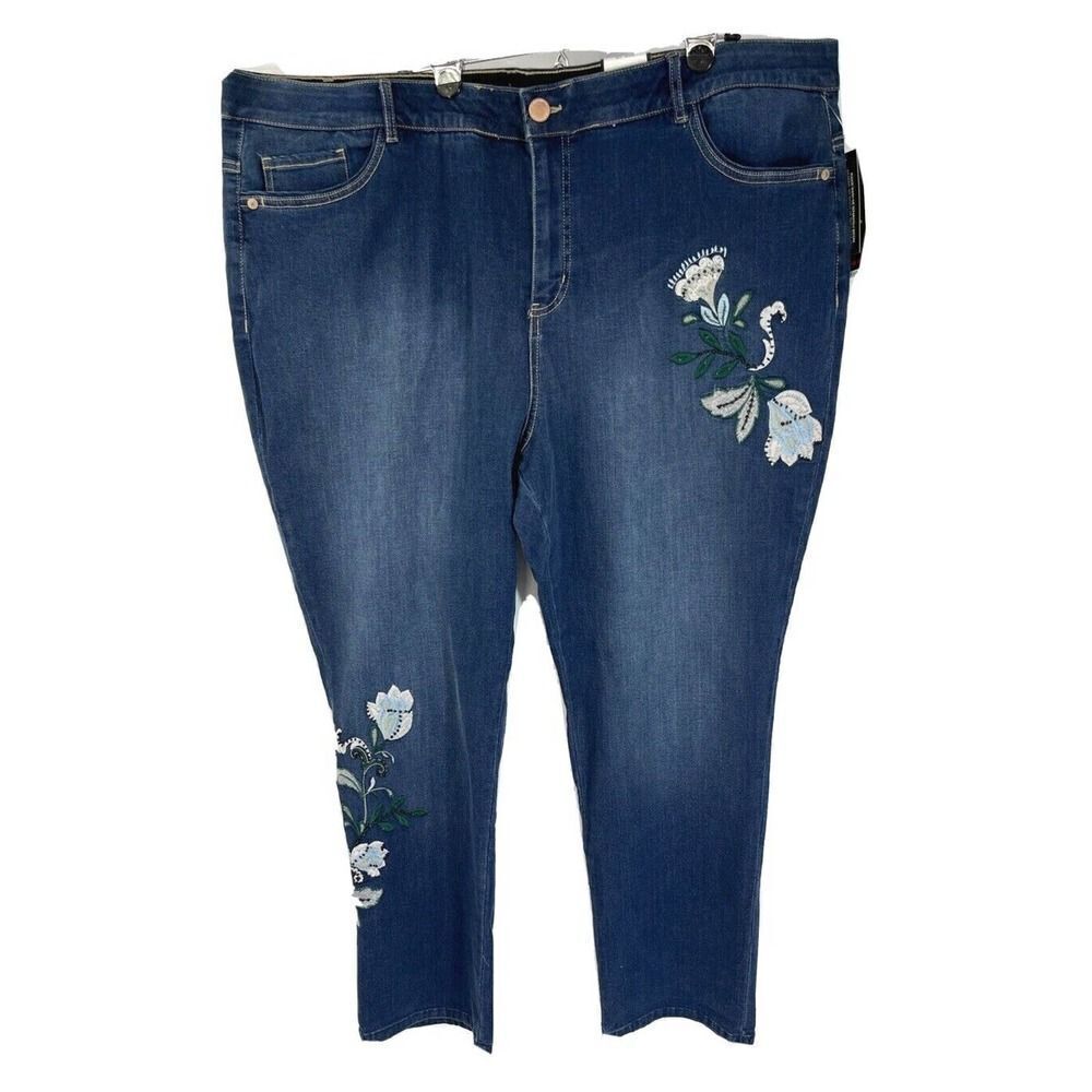 Avenue Womens Blue High Rise Jeans Floral Embroidered Size‎ 26 AV Ankle NEW